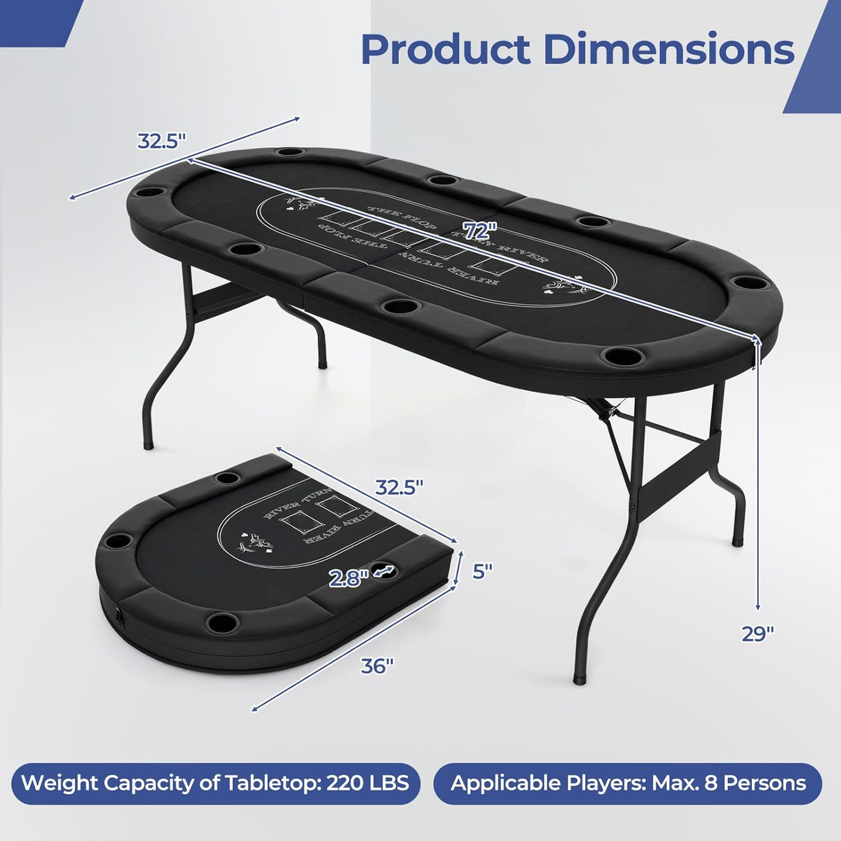 8 Player Table De Poker Professionnel Folding Poker Gaming Table