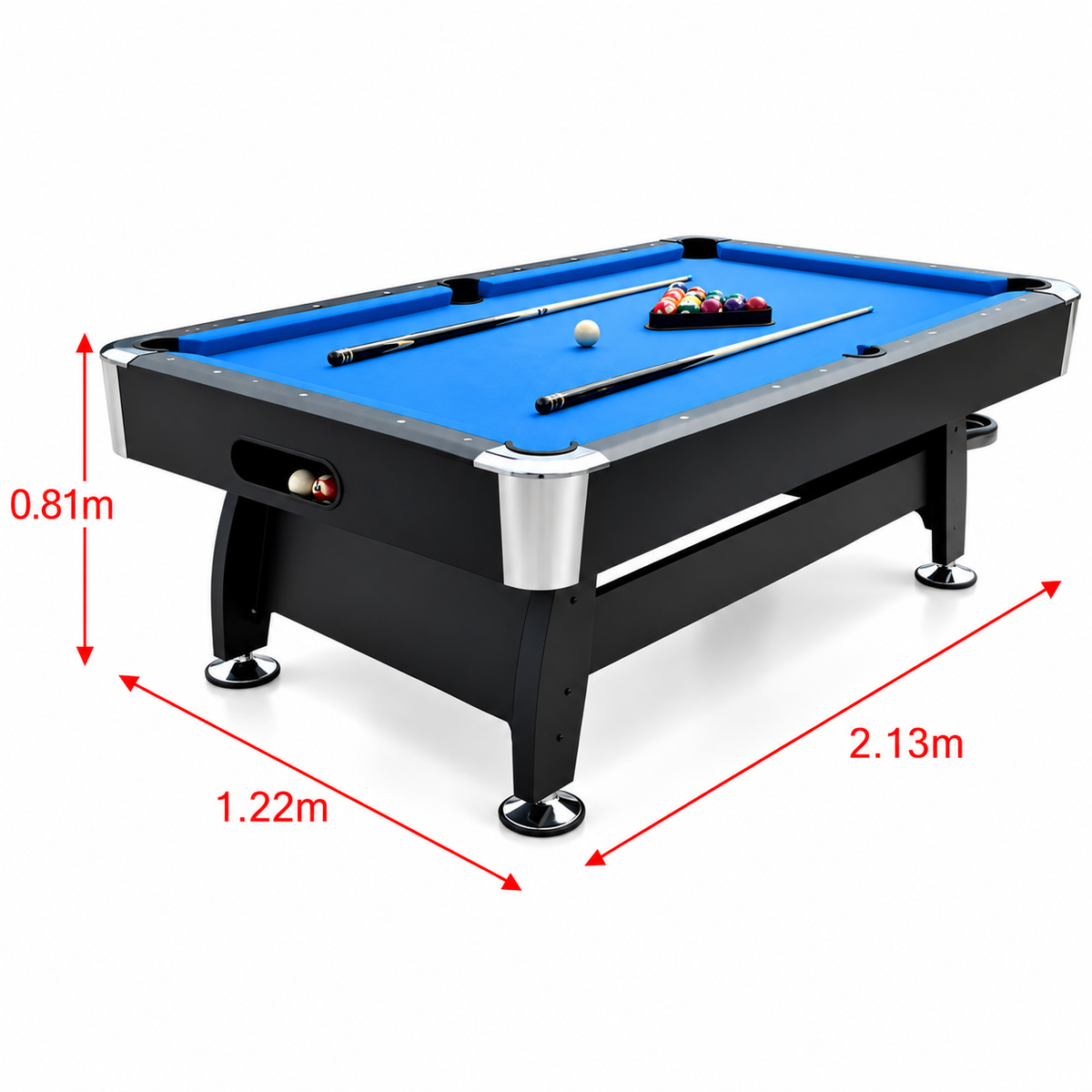Professional Pool Billiards Table with Blue Felt and Leather Pockets