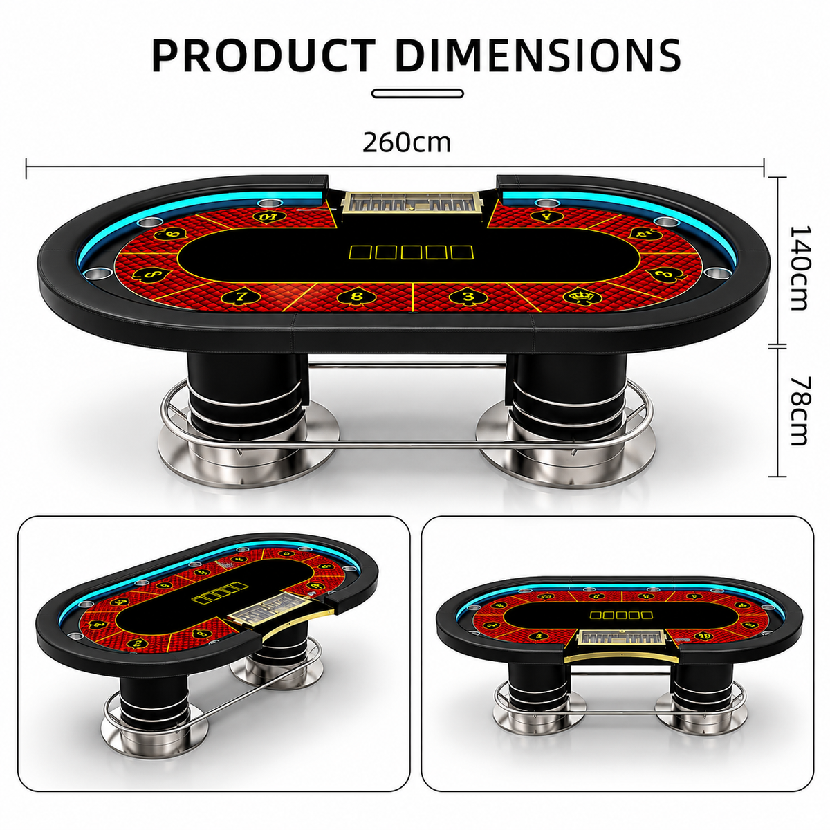Casino Texas Hold’em Poker Table Set with Chairs Chips and Cards
