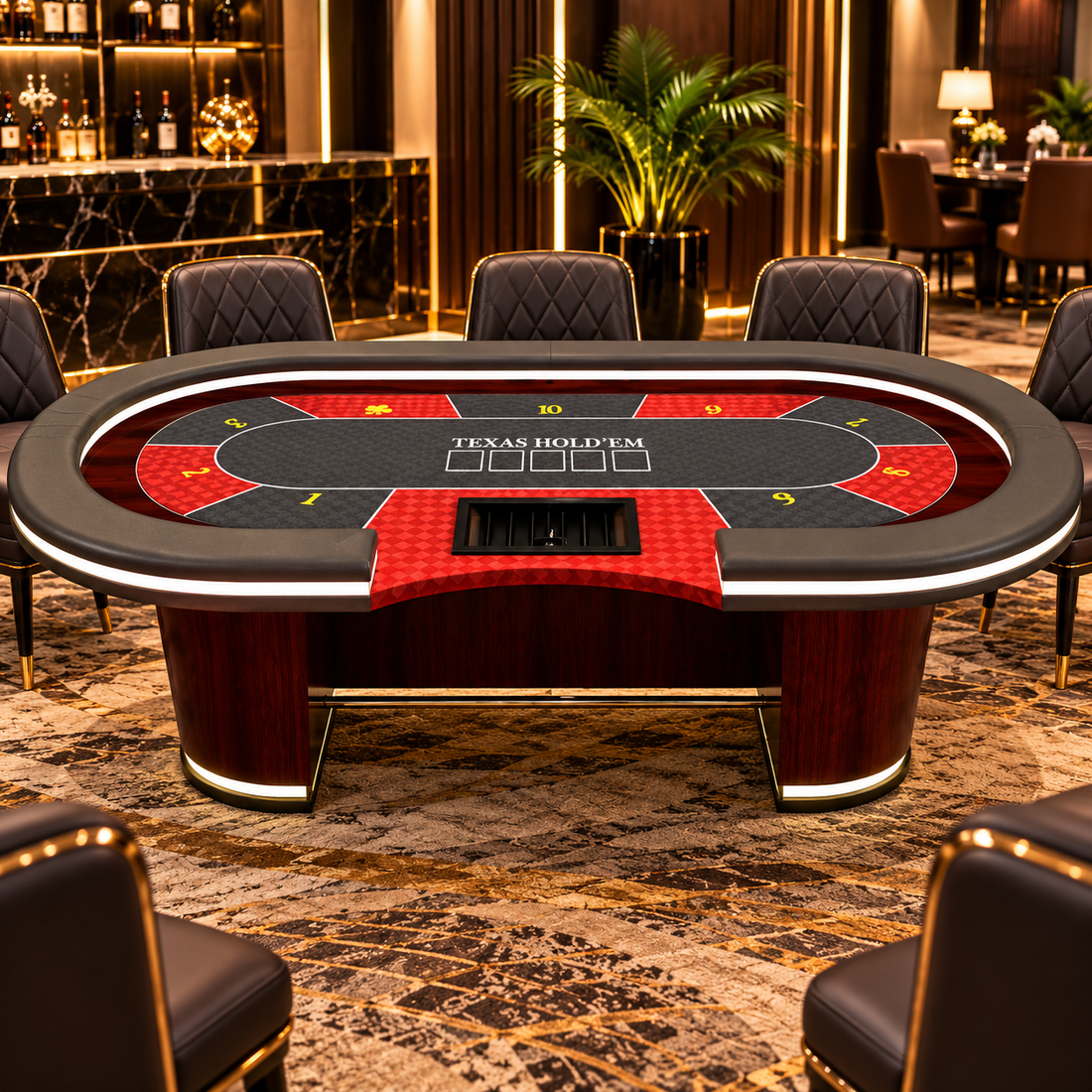 Luxury Wooden Poker Table Oval Led Mesa Casino Style