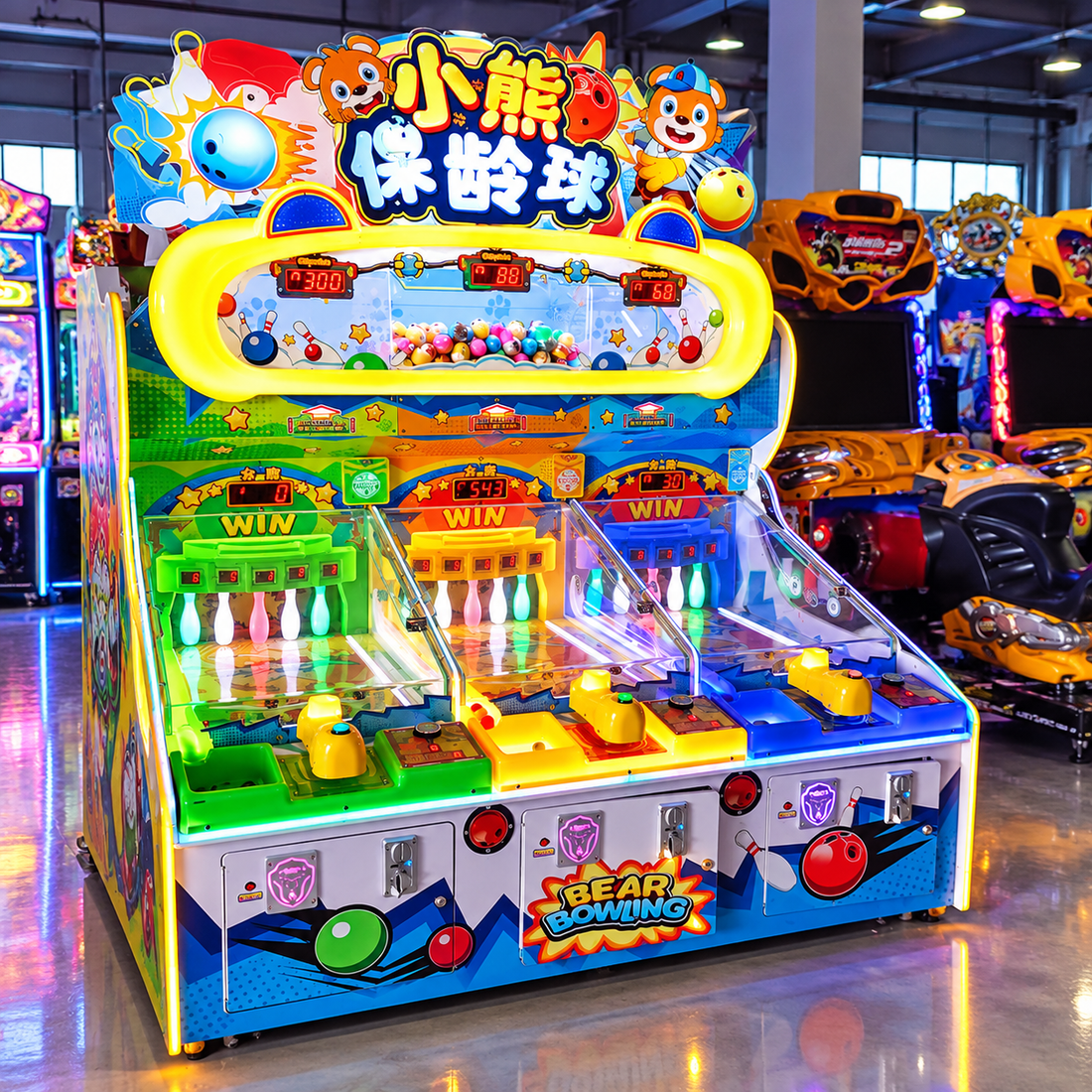 Coin Operated Bear Bowling Redemption Arcade Machine for Kids