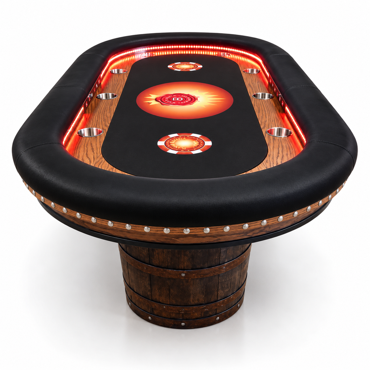 10-Person Luxury Texas Hold Em Poker Table LED Light MDF Wood