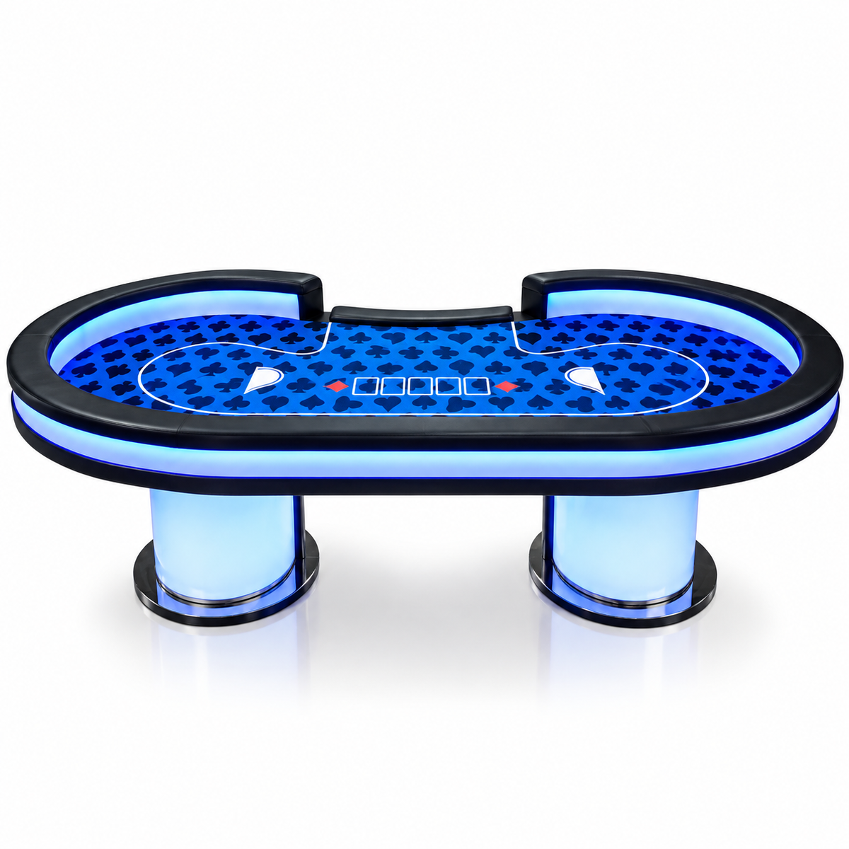 Cylinder Pedestal Texas Poker Table Blue Felt LED Base