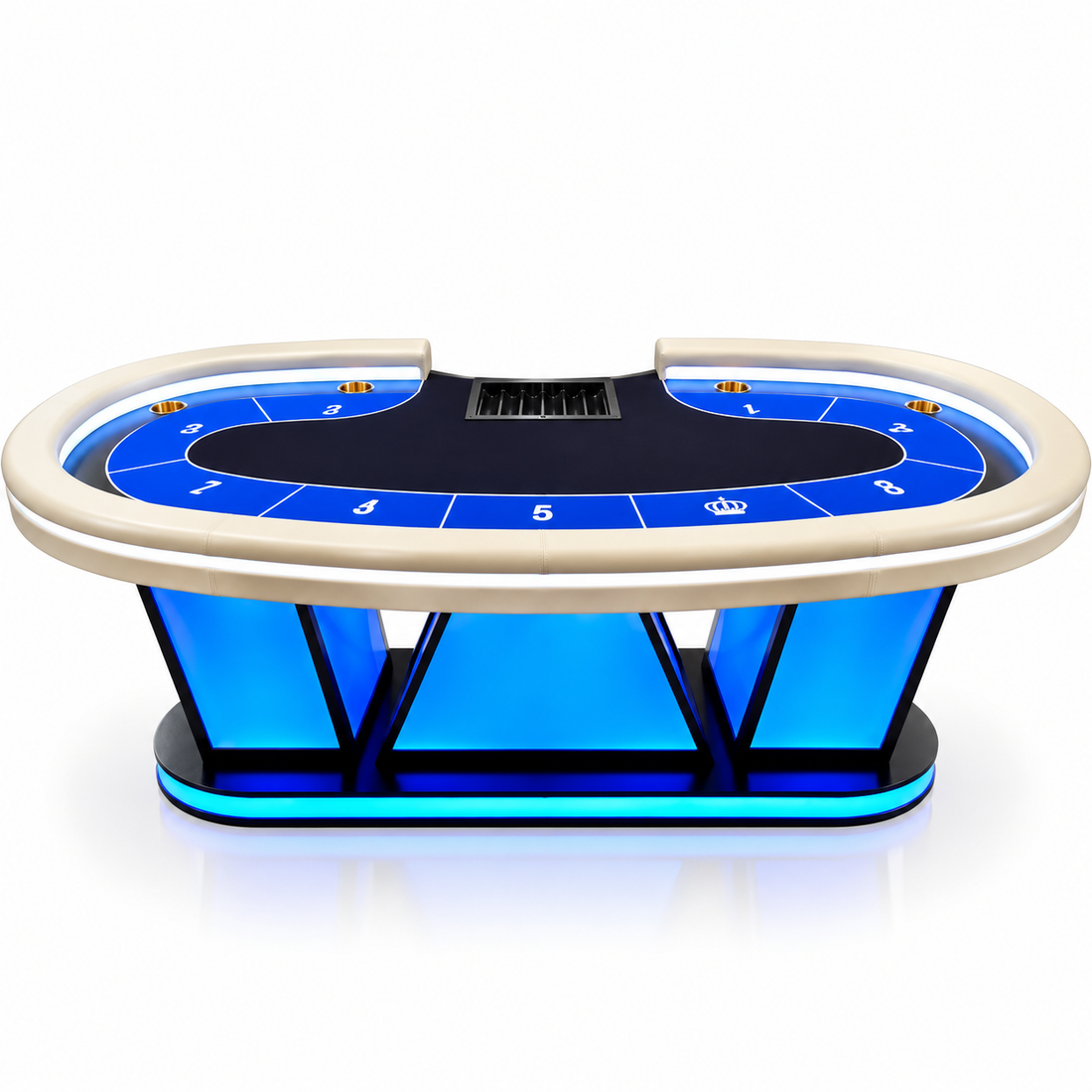 W Pedestal Texas Poker Table Dual Blue Felt