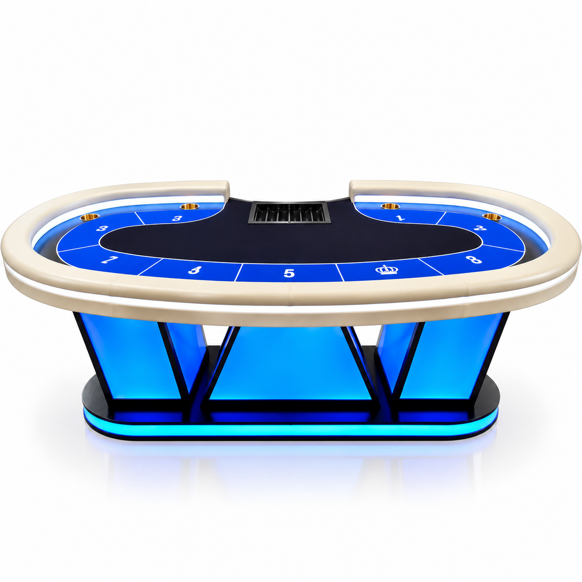 W Pedestal Texas Poker Table Dual Blue Felt