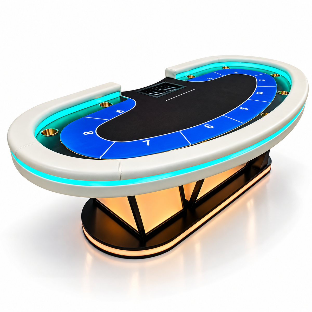 W Pedestal Texas Poker Table Dual Blue Felt