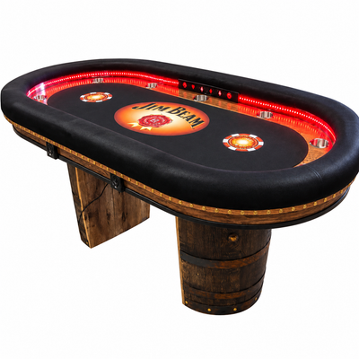 10-Person Luxury Texas Hold Em Poker Table LED Light MDF Wood
