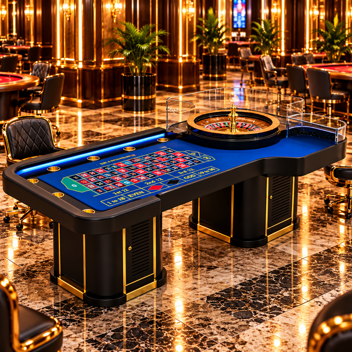 Luxury Casino Roulette Table Set with LED Poker Top