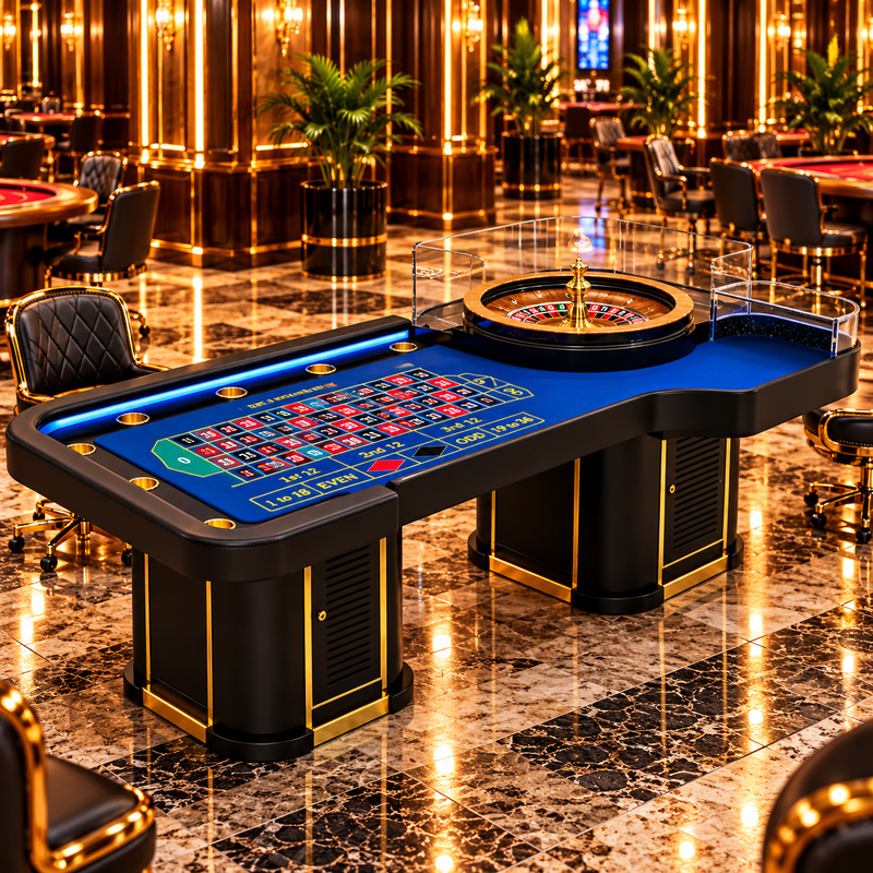 Luxury Casino Roulette Table Set with LED Poker Top