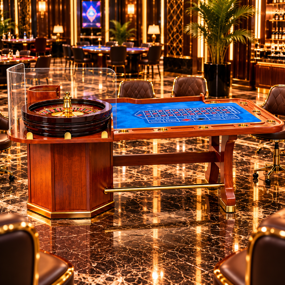 Solid Wooden Casino Roulette Table with Professional Wheel Setup