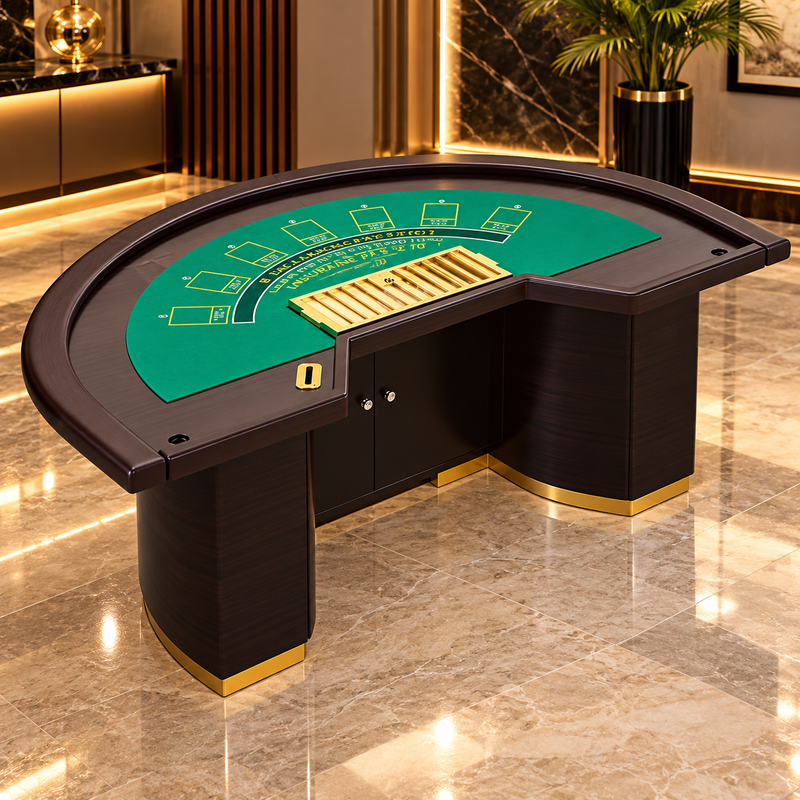 Luxury Half Round Wooden Blackjack Casino Table with Green Felt
