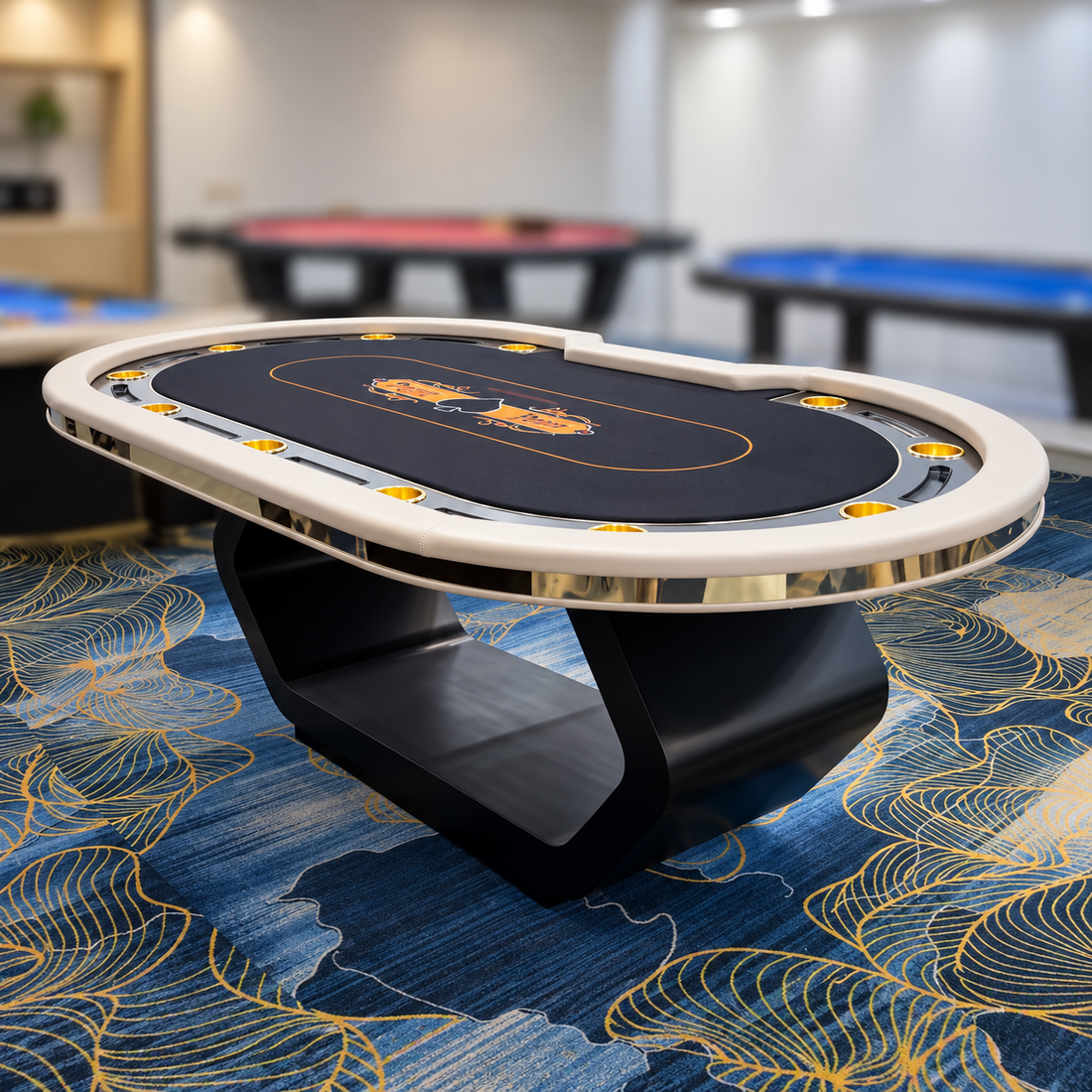 Oval Texas Hold’em Poker Table with PU Leather Padding