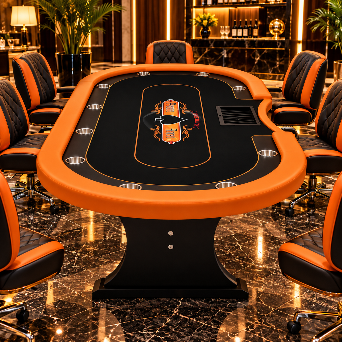 Wooden Octagonal Poker Table with Elongated Double Arc Design