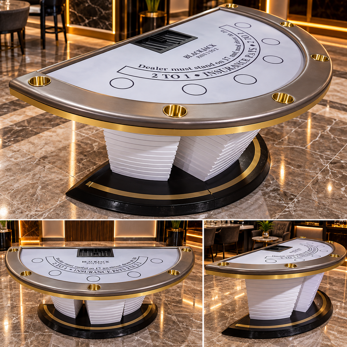 Half Round Blackjack Casino Table with Wood and PU Finish