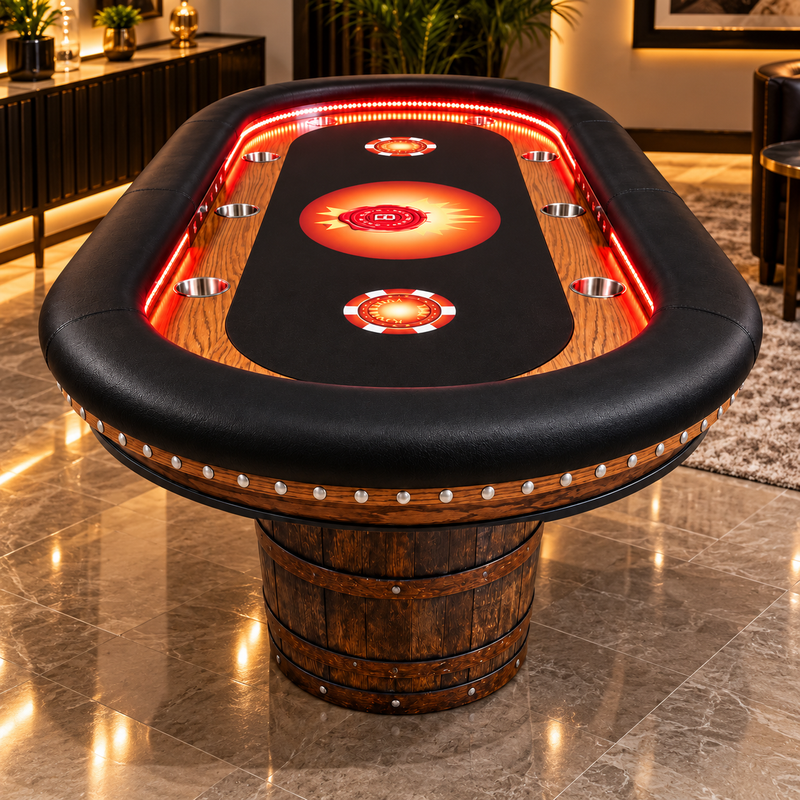 10-Person Luxury Texas Hold Em Poker Table LED Light MDF Wood