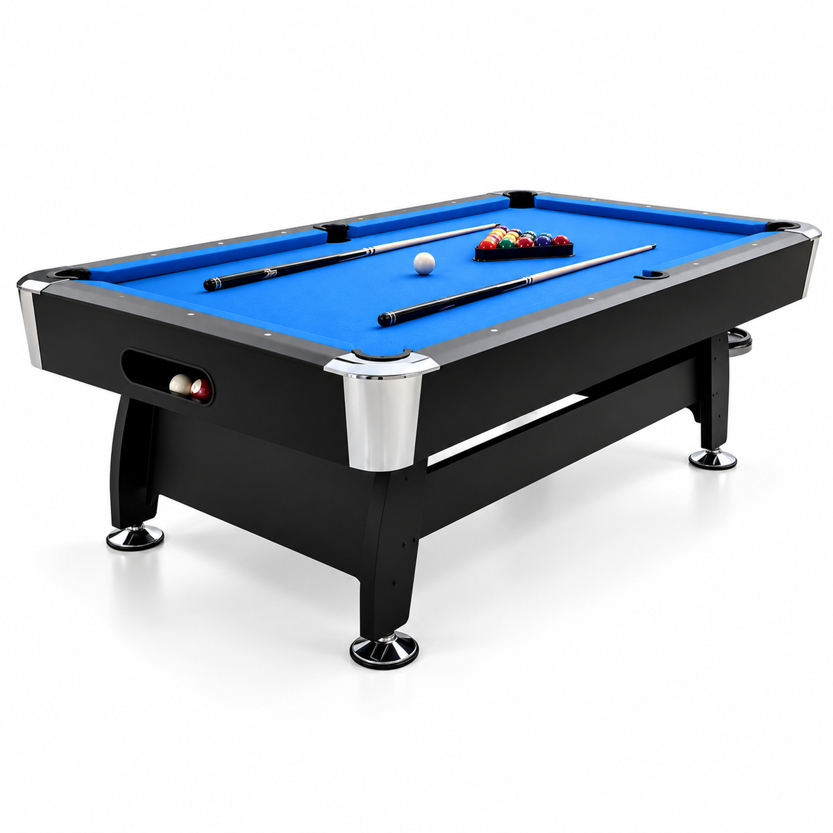 Professional Pool Billiards Table with Blue Felt and Leather Pockets