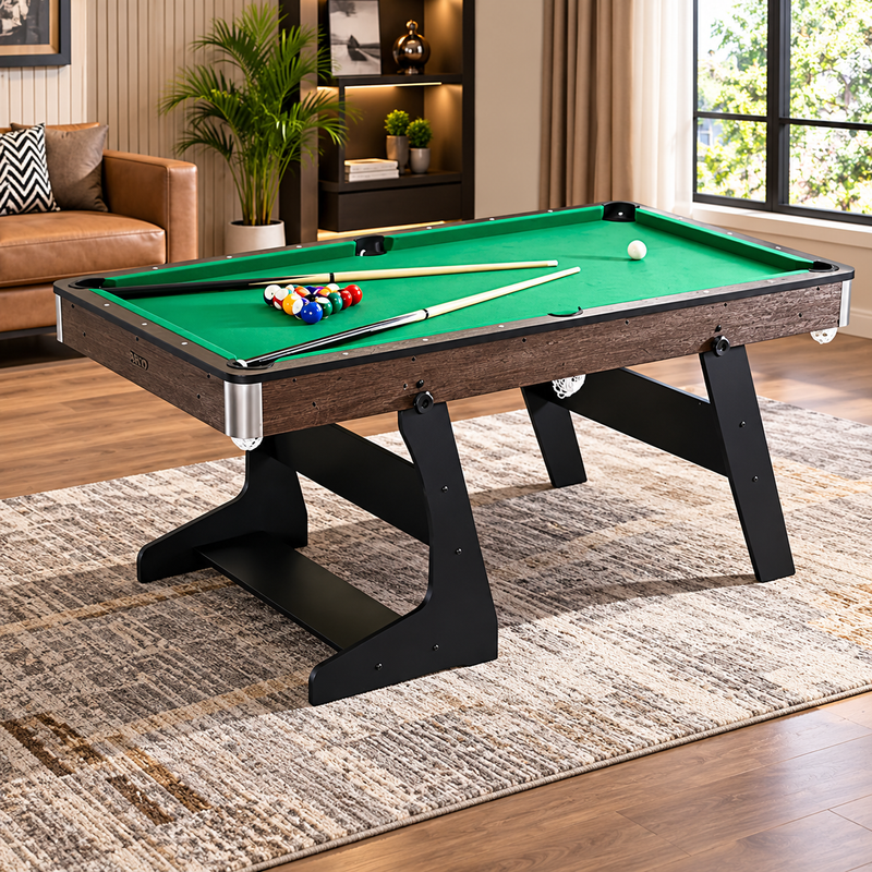 6-Foot Folding Pool Table with Green Felt and Cues
