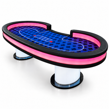 Cylinder Pedestal Texas Poker Table Blue Felt LED Base