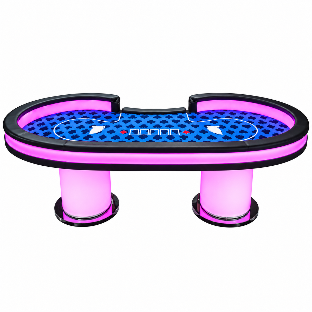 Cylinder Pedestal Texas Poker Table Blue Felt LED Base