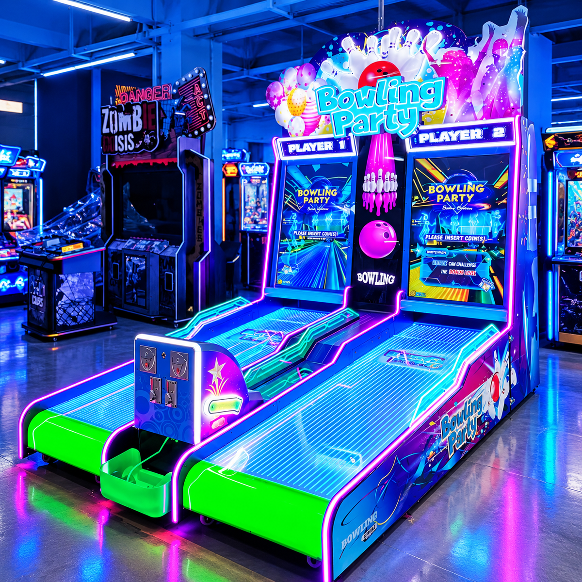 Two Player Bowling Arcade Game Machine with Dual Lanes