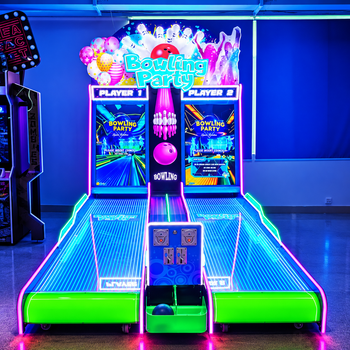 Two Player Bowling Arcade Game Machine with Dual Lanes