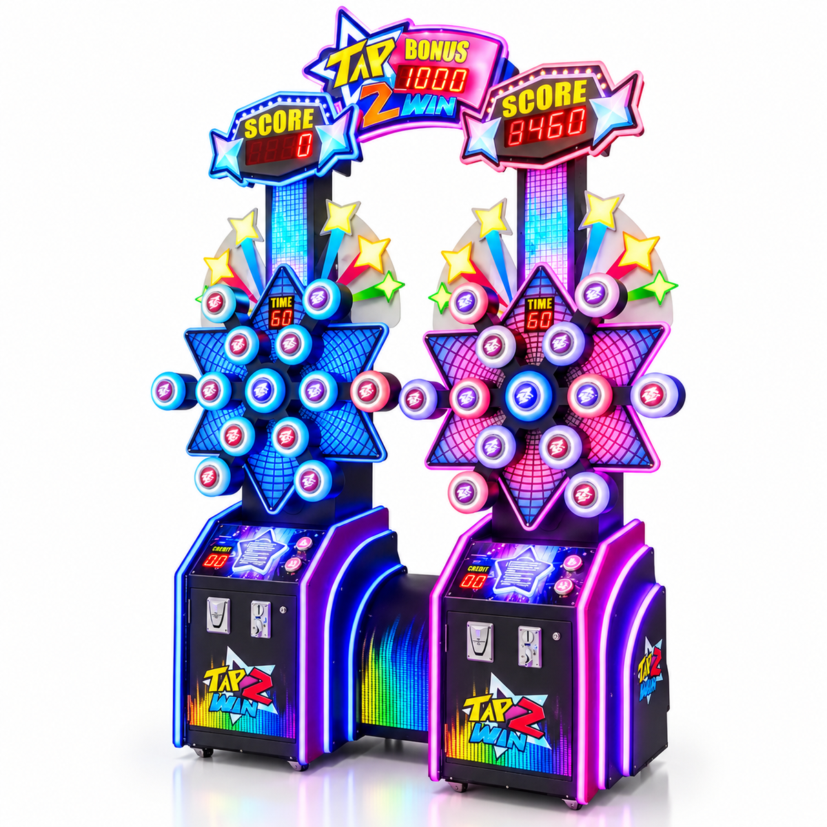 Two Player Interactive Reaction Arcade Game with Prize Redemption