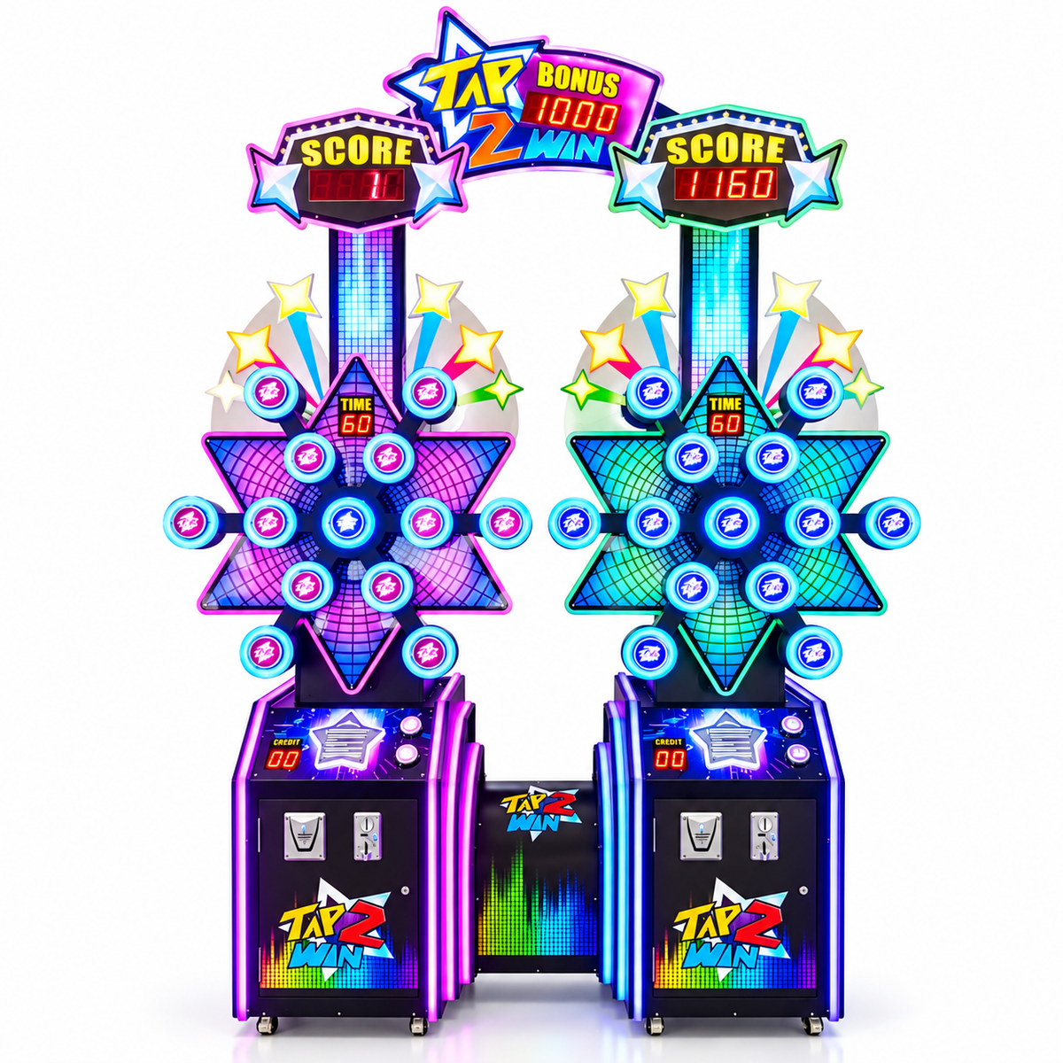 Two Player Interactive Reaction Arcade Game with Prize Redemption