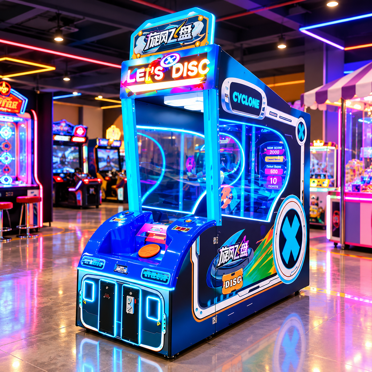 Coin Operated Flying Disc Arcade Game Machine with LED Lights