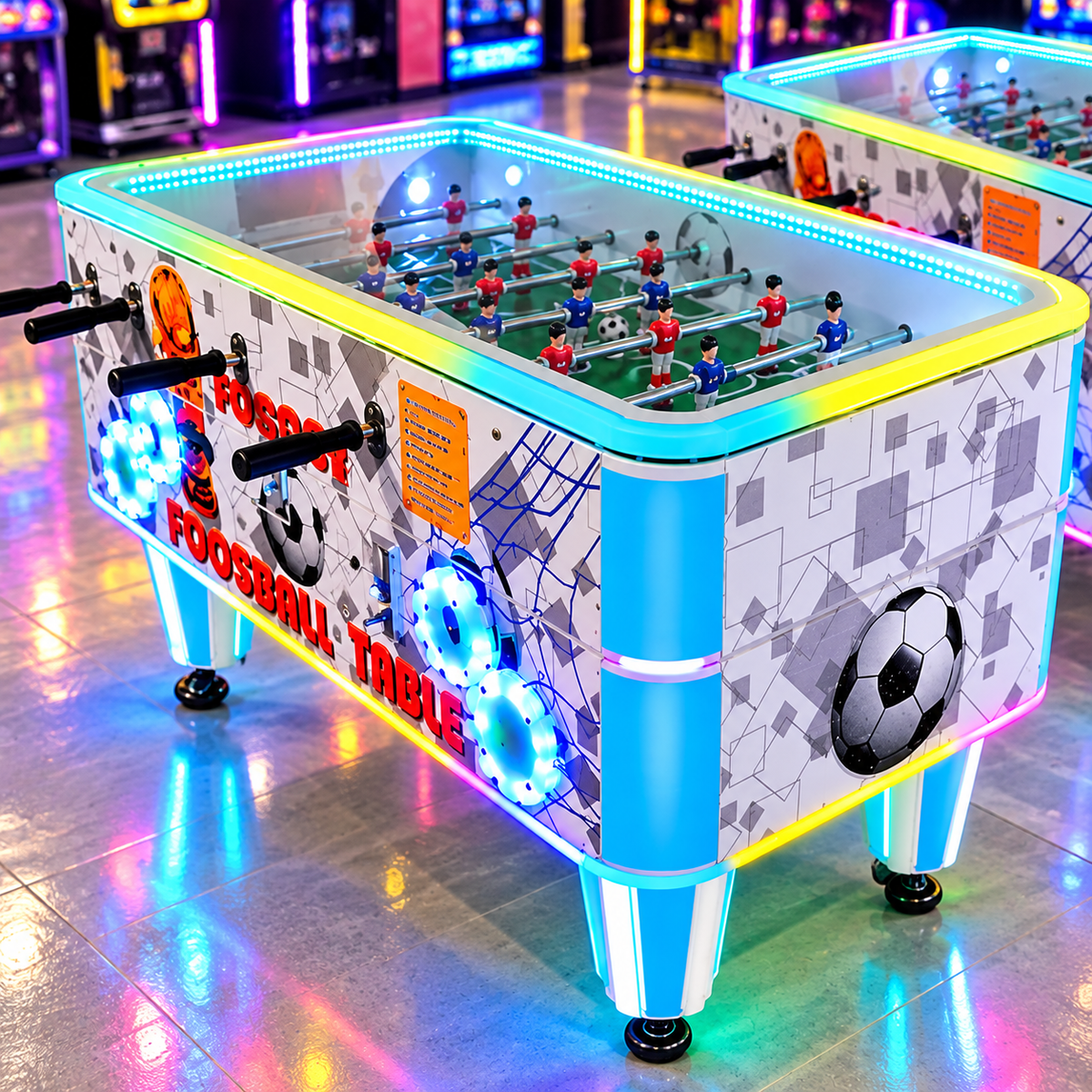 Electronic Coin-Operated Soccer Foosball Table with LED Lighting