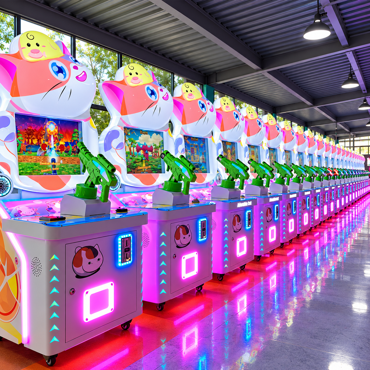 Cat Themed Whack a Mole Arcade Game Machine with LED Lights