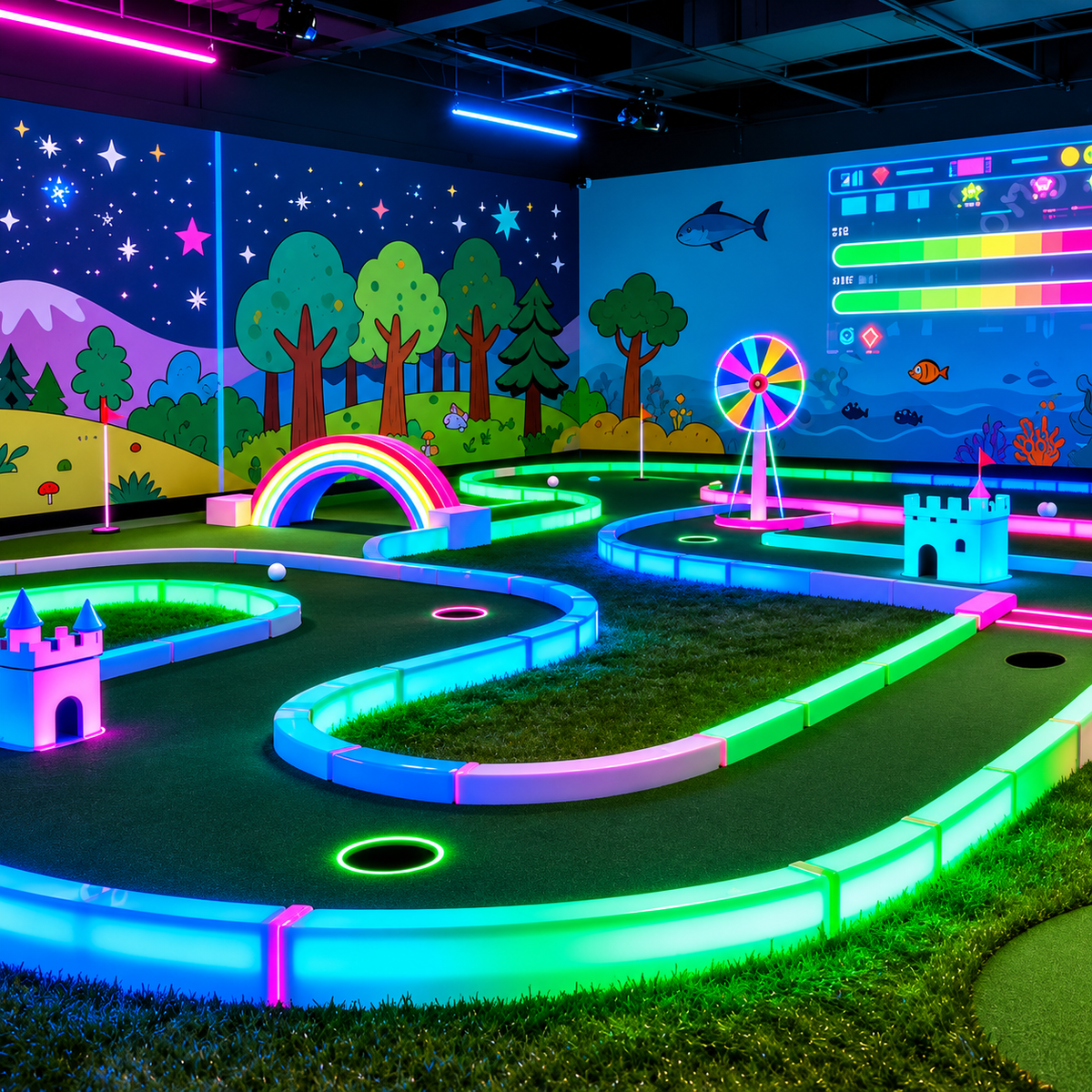 Sqarcade Mini Golf Course Forest Style Metal LED Glow Night