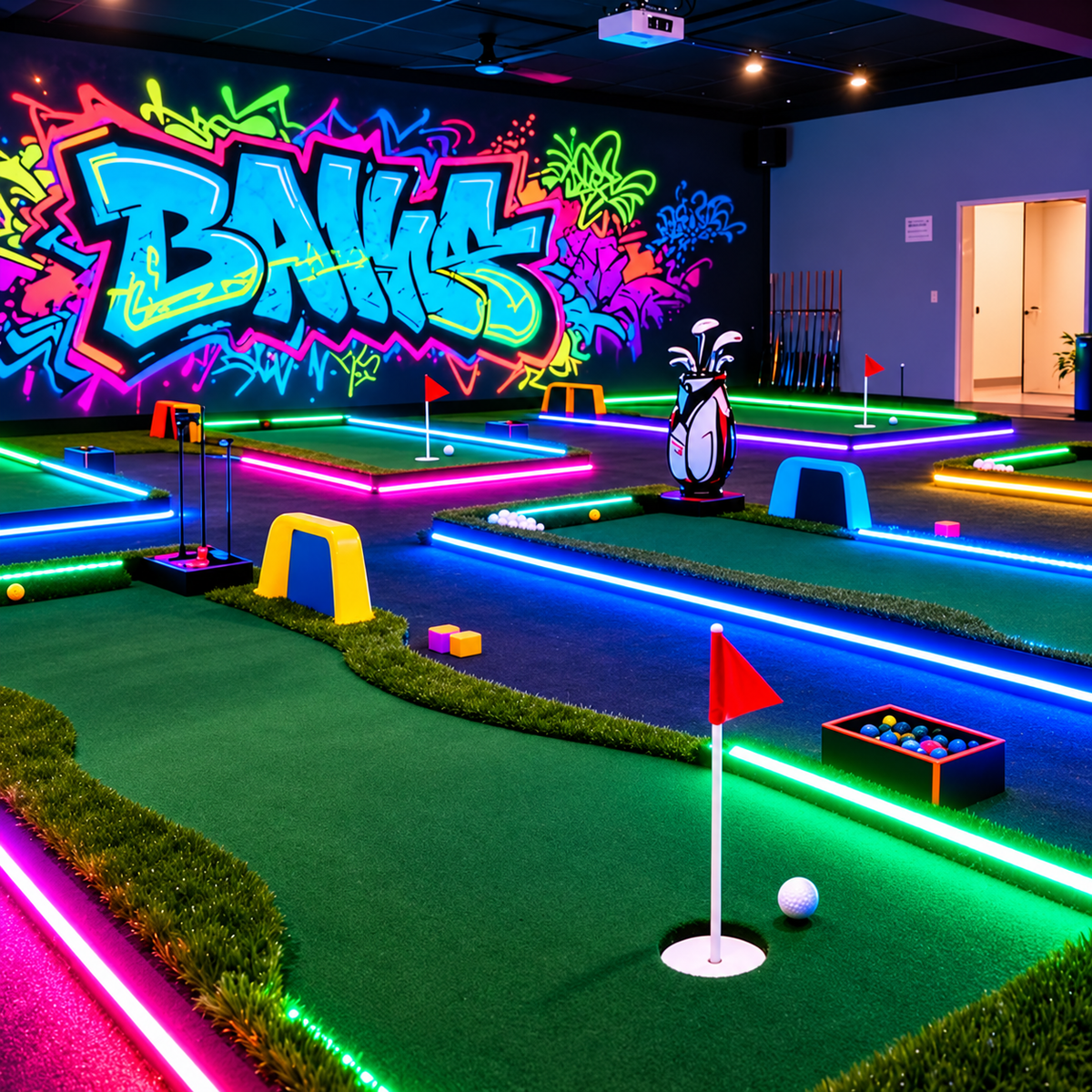 Sqarcade Mini Golf Course Forest Style Metal LED Glow Night