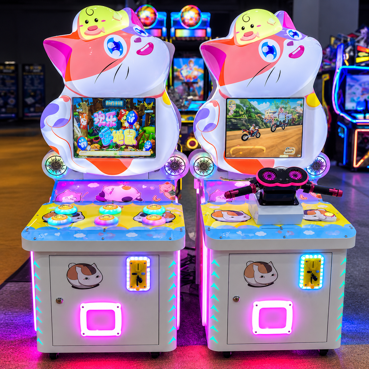 Cat Themed Whack a Mole Arcade Game Machine with LED Lights