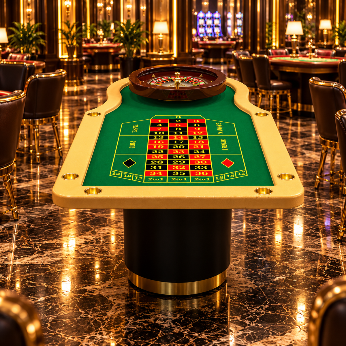 Luxury Green Wood Roulette Table with Casino Wheel Design