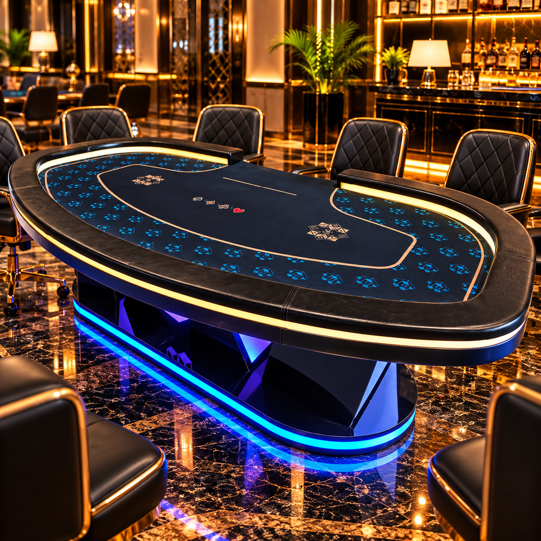 OEM W Shape Pedestal Texas Hold’em Poker Table with LED Lighting