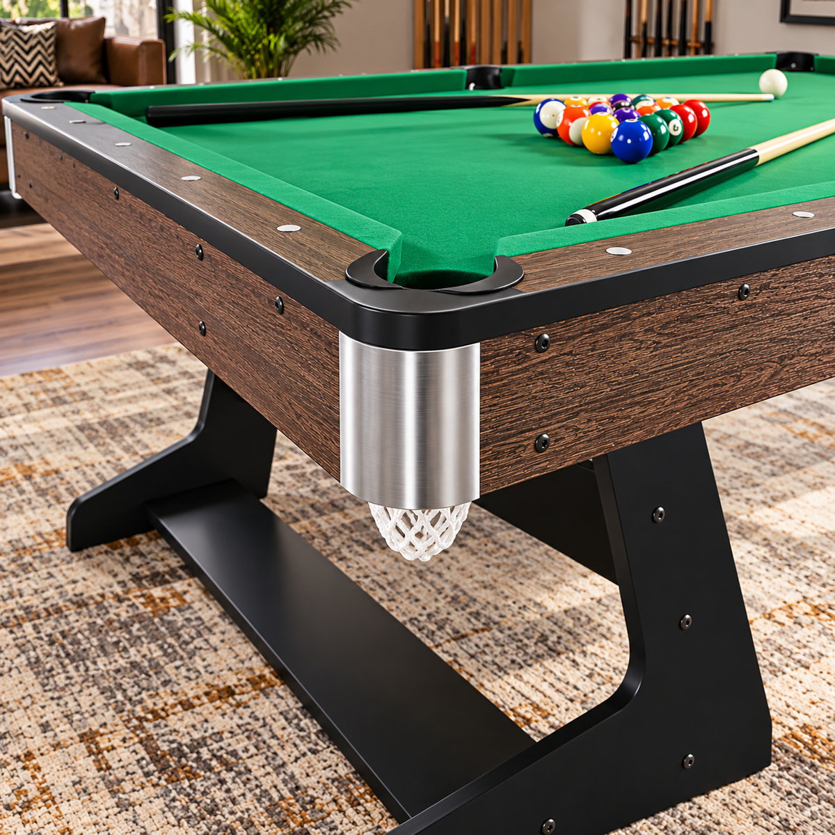 6-Foot Folding Pool Table with Green Felt and Cues