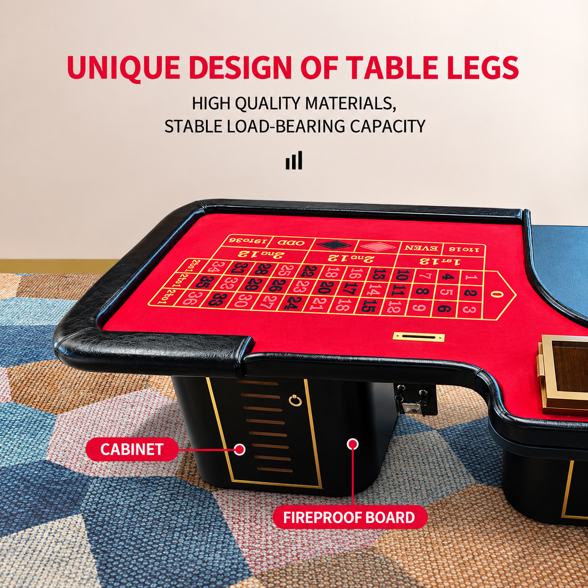 Black Rectangle Roulette Table with Built In Wheel