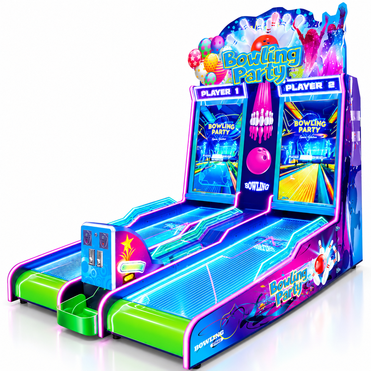 Two Player Bowling Arcade Game Machine with Dual Lanes