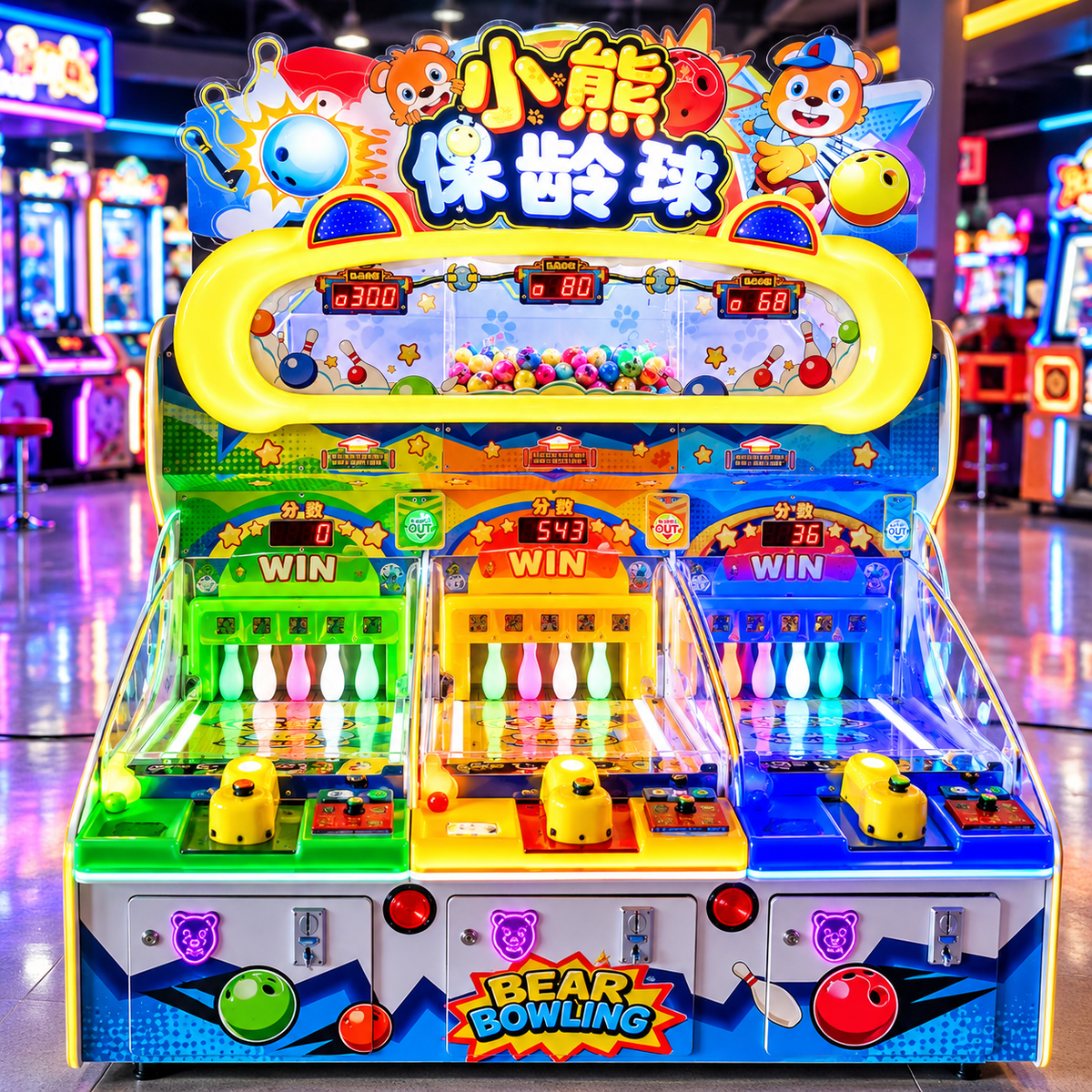 Coin Operated Bear Bowling Redemption Arcade Game Machine