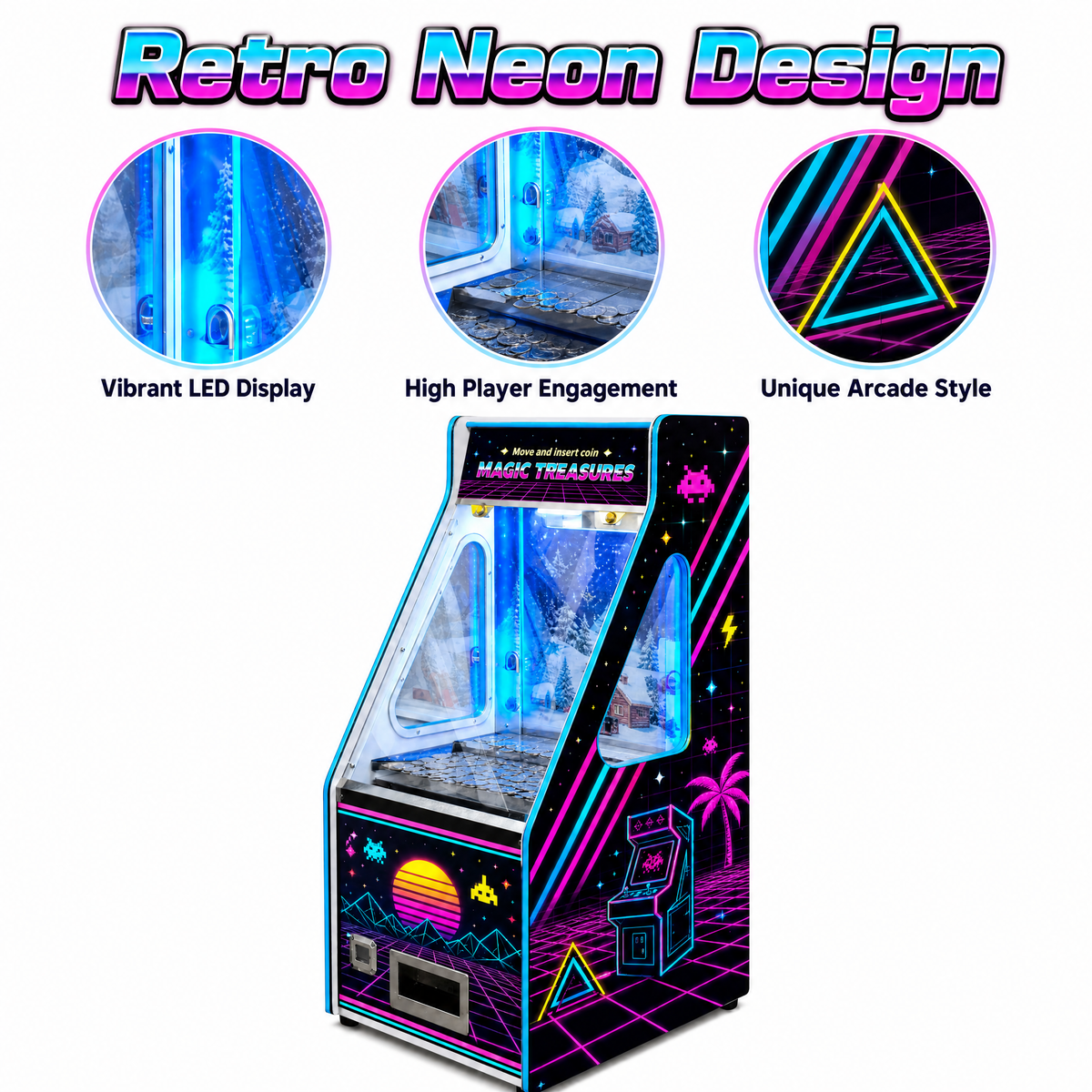 Coin Operated Synthwave Neon Arcade Cabinet