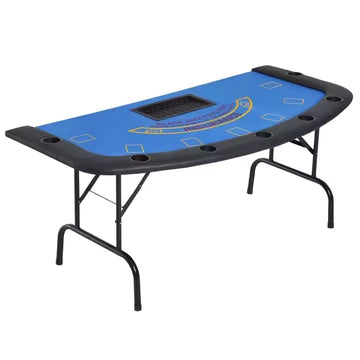 Foldable Half Round Blackjack Casino Table with Blue Felt and Cup Holders
