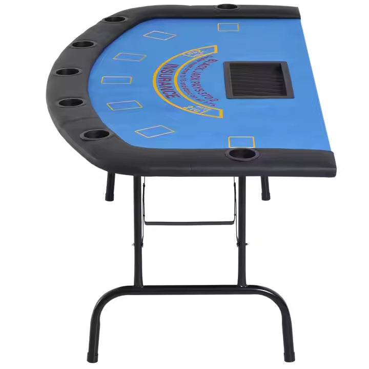 Foldable Half Round Blackjack Casino Table with Blue Felt and Cup Holders