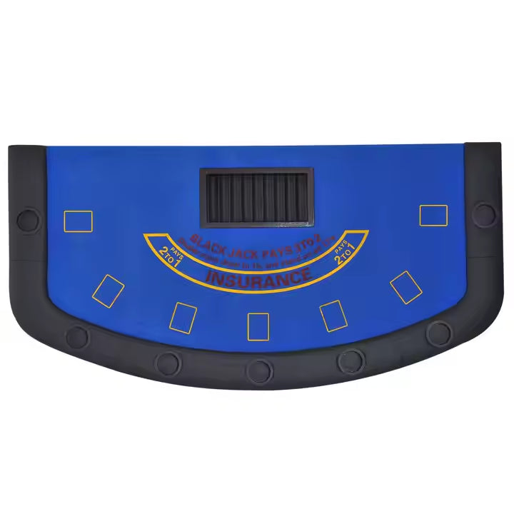 Foldable Half Round Blackjack Casino Table with Blue Felt and Cup Holders