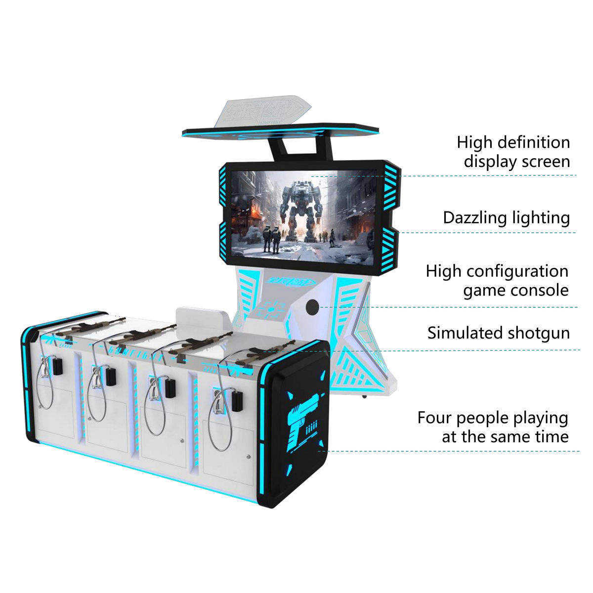 Four-Player Arcade Shooting Simulator Game Machine