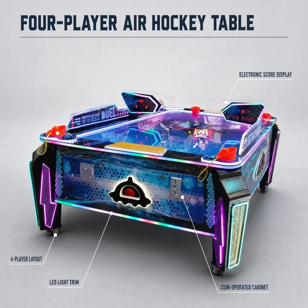 Four Player Coin Operated Air Hockey Arcade Game Table