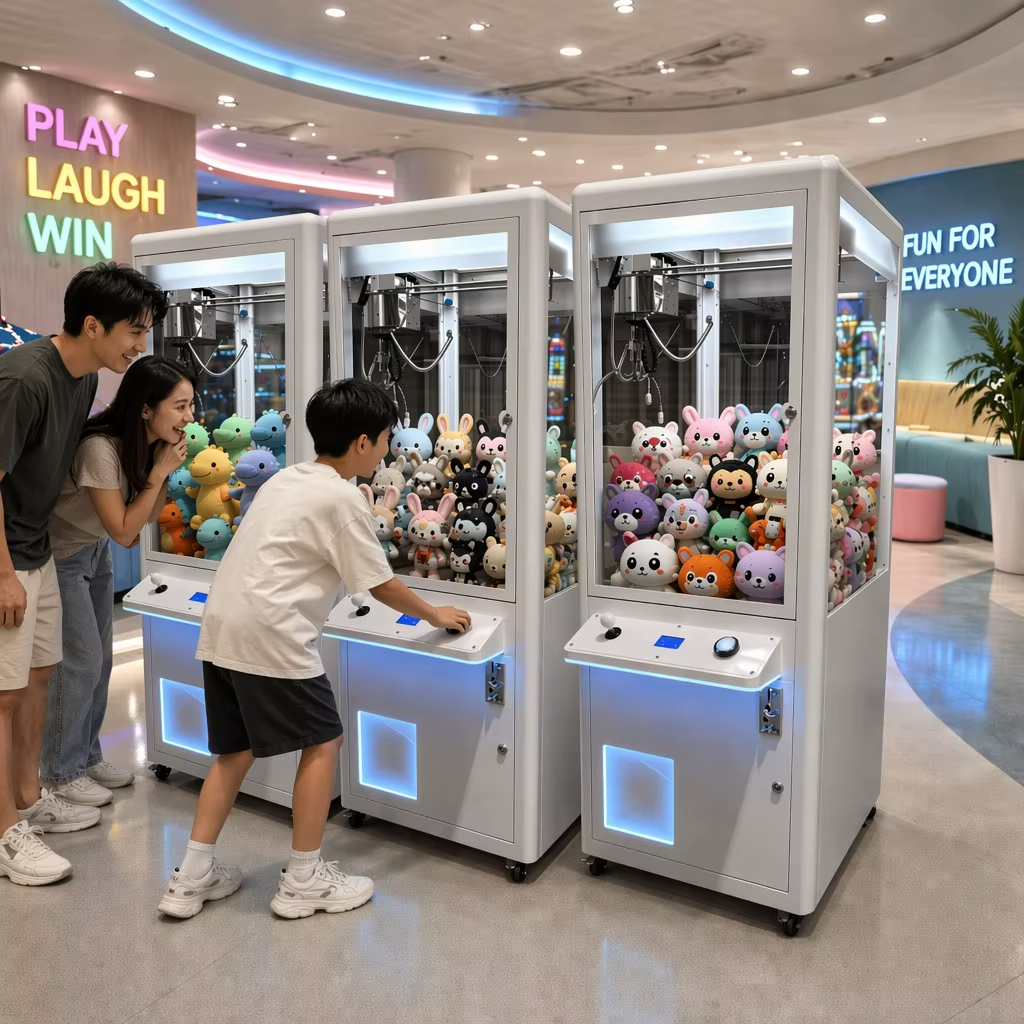 Large White LED Claw Machine Animation Arcade Game