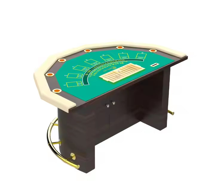 Luxury Half Round Wooden Blackjack Casino Table with Green Felt