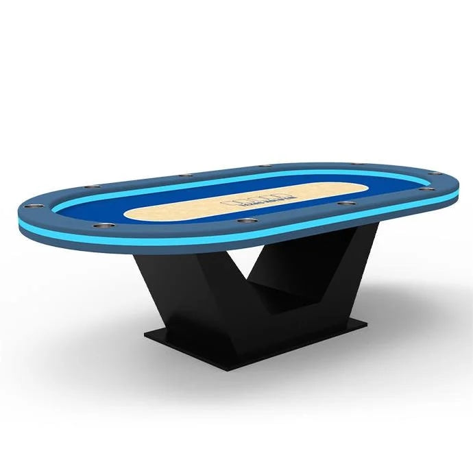 Oval Poker Table with Solid Wood Base and Steel Cup Holders