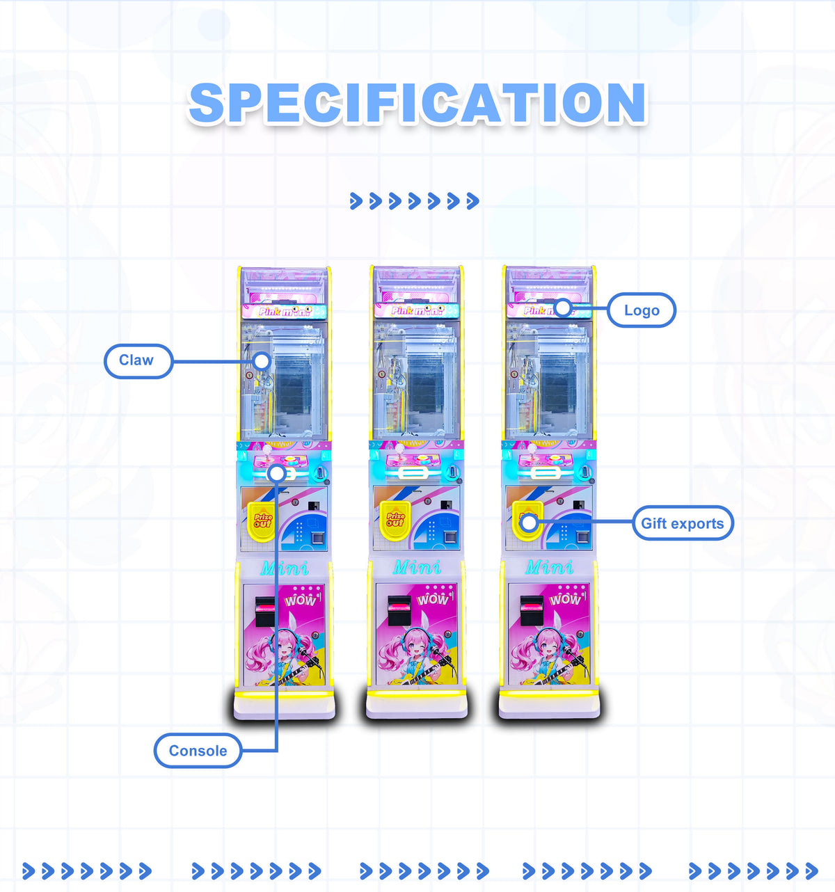 Pink Mini Coin Operated Metal Claw Crane Machine