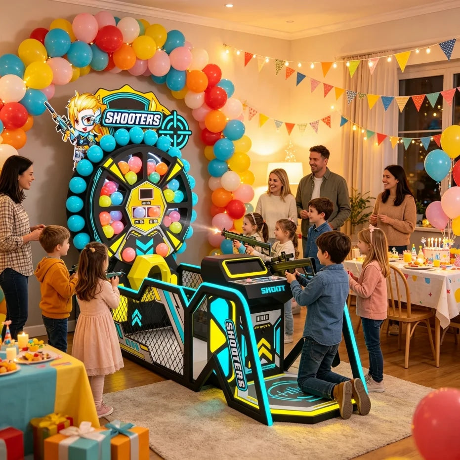 Shooting Game Arcade Machine With Automatic Inflating Balloon Shooting